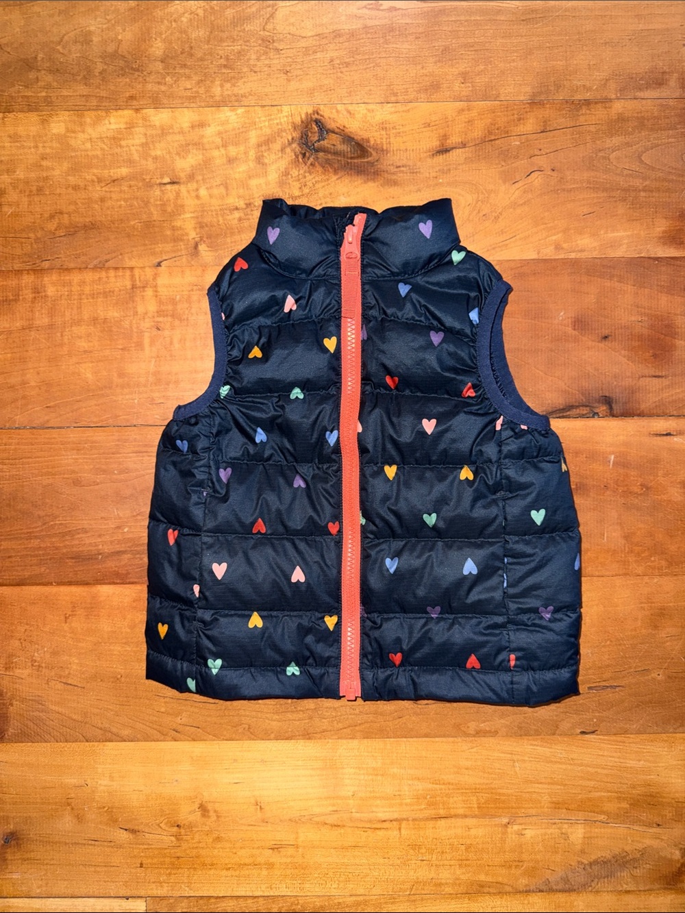 Quince Navy Puffer Vest with Multicolor Heart Pattern - 2T